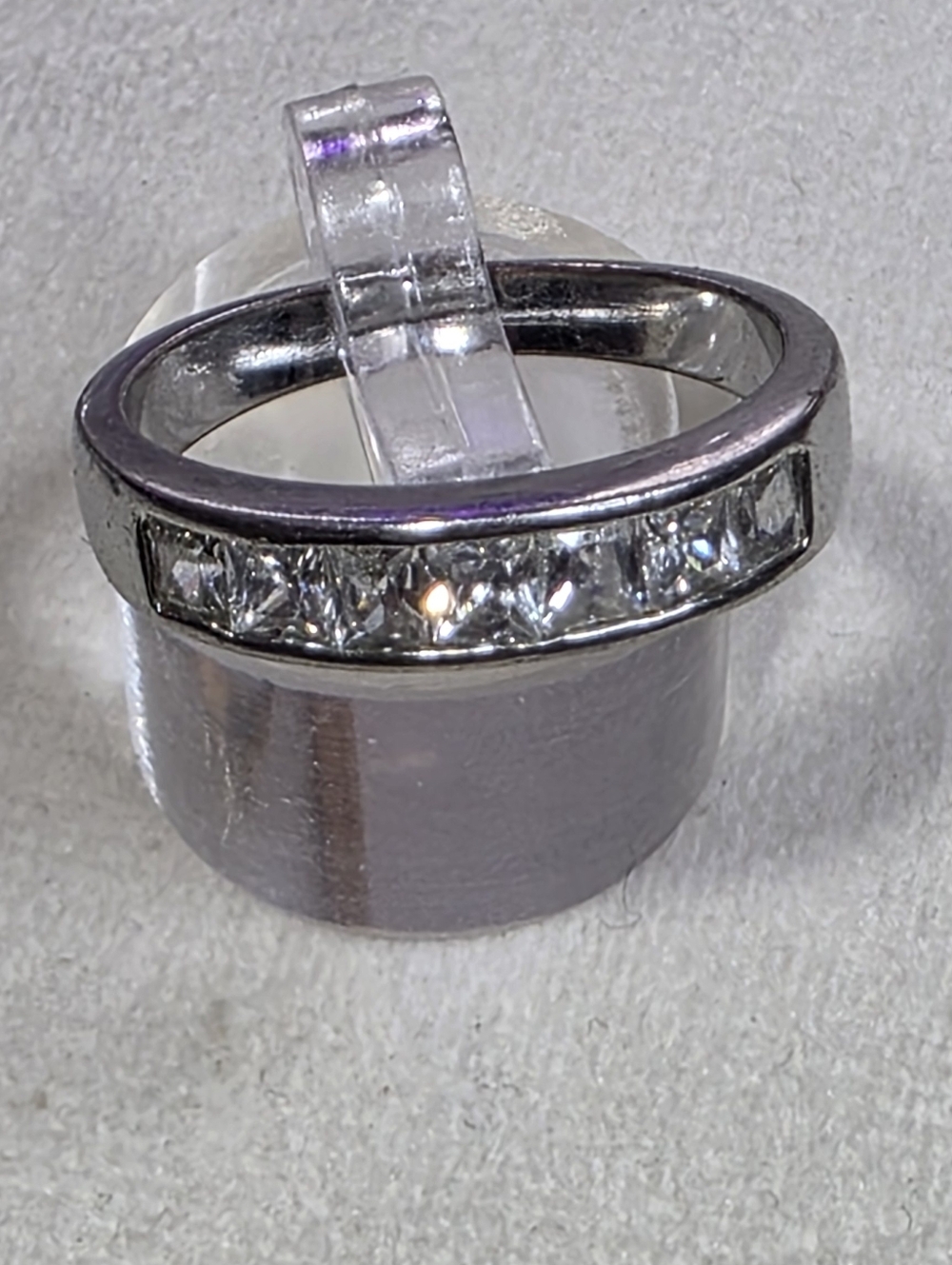 Channel Set Crystal Band Ring Silver Tone Stackable Size 8.75 - Picture 2 of 4